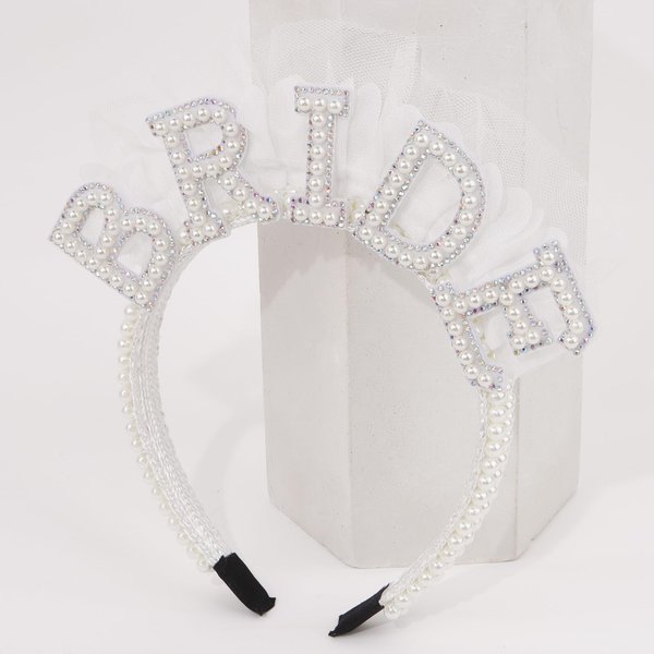 Wecoe Bride Headband, White Pearl Headband Bridal Shower Camp Bachelorette Party Decorations Party Favors Engagement Bachelor Party Bridal Headpiece Wedding Bride Hair Accessories Bride Gifts