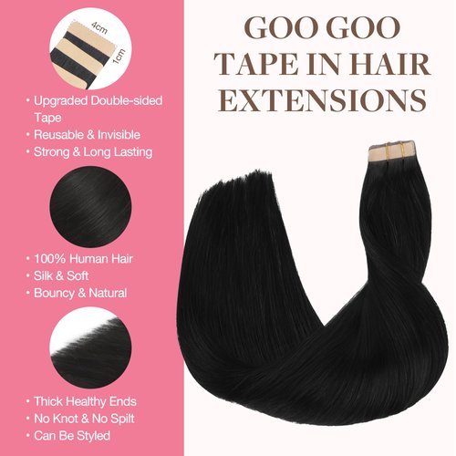 GOO GOO Tape in Hair Extensions Human Hair, 4/27/4 Balayage Chocolate Brown to Caramel Blonde, 18inch 50g 20pcs, Thick Ends Straight Seamless Tape in, Invisible Tape in Hair Extensions Human Hair