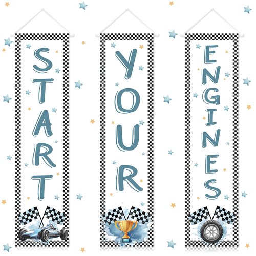 3pcs Race Car Birthday Party Decorations Racing Fans Banners Blue Racing Car Flag Banner Race Car Banner Fast One Two Fast Birthday Party Decorations for Boys Girls Blue Racing Party Supplies