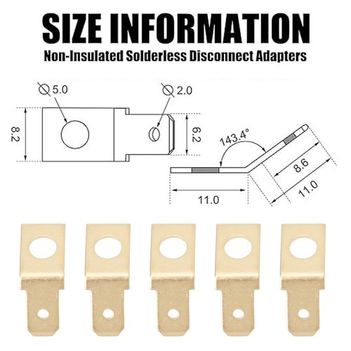 100PCS Quick Disconnect Connectors Non Insulated Solderless Adapters 10 Stud 1/4 Inch Male Spade Brass Crimp Connector