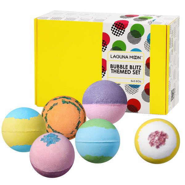 Bath Bombs Gift Set - 6pc XXL Handmade Fizzy Shower Bombs with Essential Oils + Coconut Oil to Moisturize Dry Skin - Relaxing Spa Day for Women, Men, & Kids - Birthday, Anniversary, Bridal