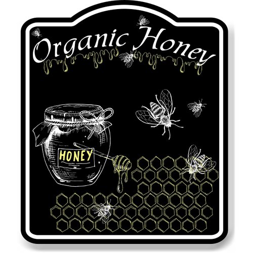 Organic Honey Bees BLACK Aluminum Composite Sign, 8.5"x10"