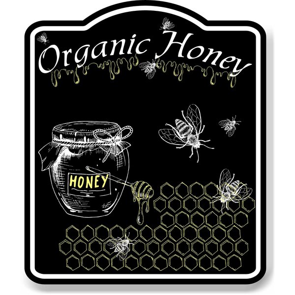 Organic Honey Bees BLACK Aluminum Composite Sign, 8.5"x10"
