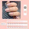 Tyuimhx Silver French Tip Press on Nails Short Oval Fake Nails Silver Line False Nails Full Cover Stick on Nails Acrylic Glossy Artificial Nails for Women Glue on Nails 24Pcs