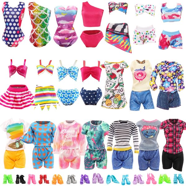 BARWA 10 Sets Doll Clothes Including 5 Bikini Swimsuits 5 Outfit Tops and Pants with 10 Shoes for 11.5 inch Dolls