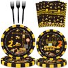 92 Pcs Construction 2nd Birthday Party Supplies Dump Truck Theme Two Tableware Includes Hanging Swirl, Balloons, Plates, Table Cloth for Boys Construction Two Years Old Bday Party Decorations Favors