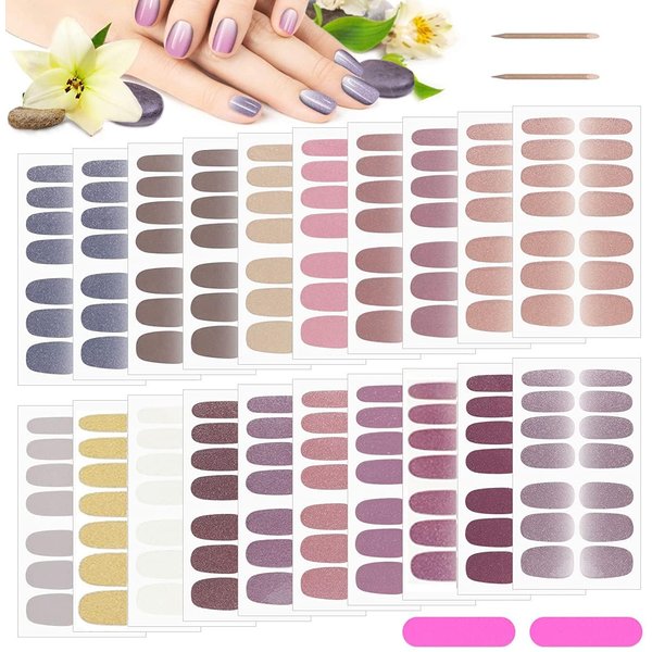 20 Sheets Full Wraps Nail Polish Stickers, Kalolary Nail Strips with 2PCS Nail File for Nails Art Gel Nail Polish Strips Stickers Self-Adhesive Press on Nail Polish Fingernail Stickers for Women Girls