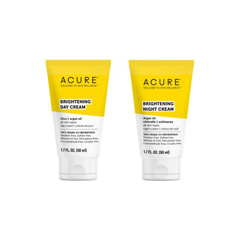 ACURE Brightening Day & Night Cream Duo Pack - 100% Vegan - Moisturizes & Brightens All Skin Types - 1.70 Fl Oz. Each