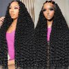 RAYFOG Deep Wave Lace Front Wigs Human Hair Pre Plucked 180% Density 13x4 Deep Curly HD Transparent Lace Frontal Wigs Human Hair for Women (deep wave lace front wigs human hair, 28 Inch)