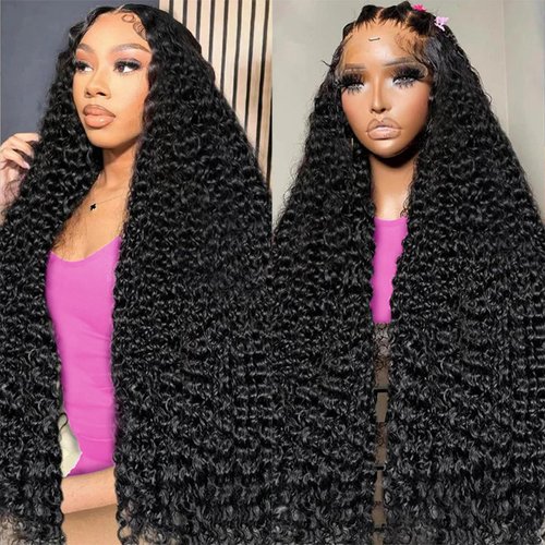 RAYFOG Deep Wave Lace Front Wigs Human Hair Pre Plucked 180% Density 13x4 Deep Curly HD Transparent Lace Frontal Wigs Human Hair for Women (deep wave lace front wigs human hair, 28 Inch)