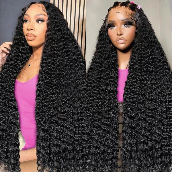 RAYFOG Deep Wave Lace Front Wigs Human Hair Pre Plucked 180% Density 13x4 Deep Curly HD Transparent Lace Frontal Wigs Human Hair for Women (deep wave lace front wigs human hair, 28 Inch)