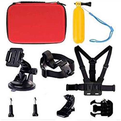 Navitech 9 in 1 Action Camera Accessory Combo Kit and Rugged Red Storage Case Compatible with AEE Technology S60 Plus HD LCD TFT Display Time Lapse Action Camera