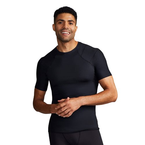 Tommie Copper Shoulder Support Shirt for Men, Posture Corrector Compression Shirts for Men with UPF 50 Sun Protection, Shoulder Compression with Shoulder Support for Men, Black XL