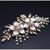 Evild Wedding Hair Comb Gold Rhinestone Flower Hair Side Comb Bridal Pearls Hair Clips Headpieces Vintage Hair Accessories for Bride and Bridesmaids