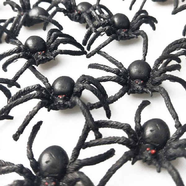 JIALWEN 50PCS Realistic Halloween Plastic Spiders Small Size Black Spiders Toys Fake Spiders Prank Props for Halloween Party Decorations