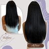 Full Shine Weft Hair Extensions Human Hair Black 18inch Jet Black #1 Human Hair Weft Bundles Natural Black Remy Human Hair Extensions Double Weft 105G