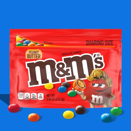 M&M's Peanut Butter Chocolate Candy, Super Bowl Sharing Size, 9.6 oz Bag