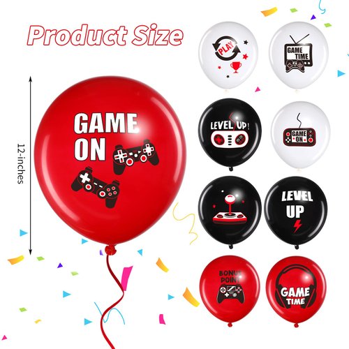 Video Game Party Balloons Set Game Birthday Party Balloons Game Theme Balloons Decorations Gaming Black Latex Balloons for Teens Player Birthday Party Supplies, 36 Pieces (Red, Black, White)