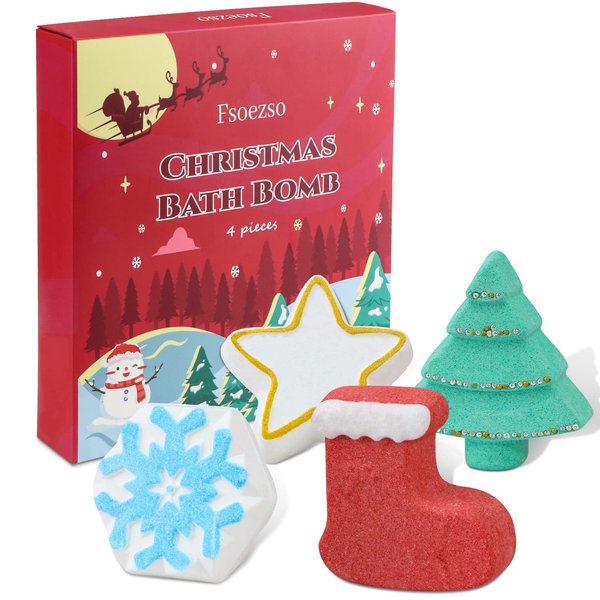 Stocking Stuffers for Kids - Bath Bombs 4 Packs Bubble Bath Bombs Christmas Tree, Christmas Gifts for Women and Men, Great Gift Set for Children’s Christmas Box, Christmas for Boys and Girls