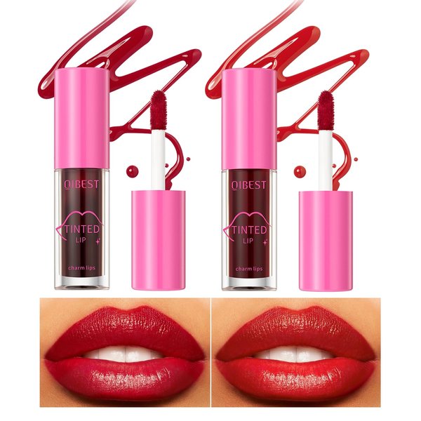 Lip Tint Stain Set, 2 Colors Lip Tint Korean Stain Set, Tinta Para Labios Waterproof Long Lasting Plumping Lip & Cheek Tint Moisturizing Non-sticky Easy Apply Water Lipstick