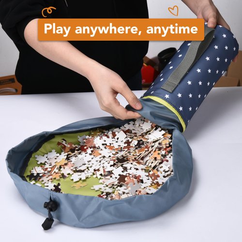 Light Autumn Compact Toy Storage and Playmat Bag (9" x 4" x 4") - Toy Organizer Bin for Kids Room - Drawstring Toy Holder for Fast Storage - On the go, Easy to Carry Toy Container during Travel