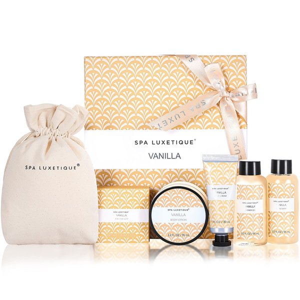 Spa Luxetique Spa Gift Set for Women, Vanilla Spa Set, Bath Kit for Women Includes Body Lotion, Shower Gel, Bubble Bath, Hand Cream, Lotion Gift Set, Birthday Gifts Valentine's Day Gift for Women