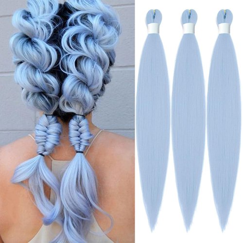 Baby Blue Pre stretched Braiding Hair, 26 Inches Kanekalon Box Braids Hair Extensions, 6 Packs Yaki Texture Braiding Hair Pre stretched