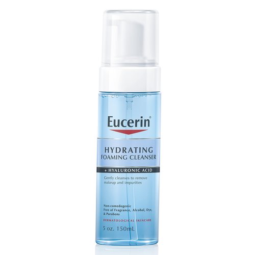 Eucerin Hydrating Foaming Daily Facial Cleanser with Hyaluronic Acid, 5 Fl Oz,Blue
