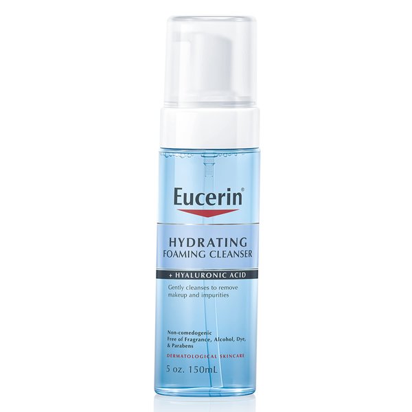 Eucerin Hydrating Foaming Daily Facial Cleanser with Hyaluronic Acid, 5 Fl Oz,Blue