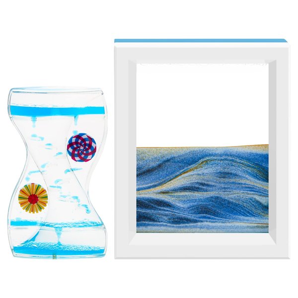 Coitak Liquid Motion Bubbler Timer and Sandscape Moving Sand Picture, 2 Pack Liquid Bubbler Relaxing Desk Toys, Moving Sand Art for Home Decor and Office