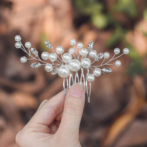 Latious Wedding Bride Pearl Hair Side Comb Silver Rhinestone Bridal Hair Clips Crystal Hair Pieces Hair Accessories for Women and Girls (Silver)