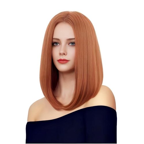 Rugelyss Copper Red Auburn Bob Wigs for Women, 14 Inches Ginger Wig with Middle Part Synthetic Hair Wig for Daily Party or Cosplay