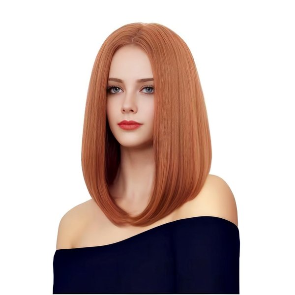 Rugelyss Copper Red Auburn Bob Wigs for Women, 14 Inches Ginger Wig with Middle Part Synthetic Hair Wig for Daily Party or Cosplay