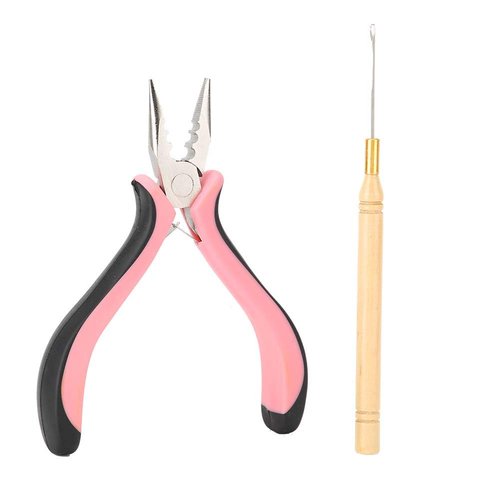 Hair Extension Tools, 3 Hole Mini Pliers Hair Extension Hook Needle Set Stainless Steel Hair Extension Pliers Wig Tools Pliers Hair Extension Removal Accessory for DIY and Salon Use