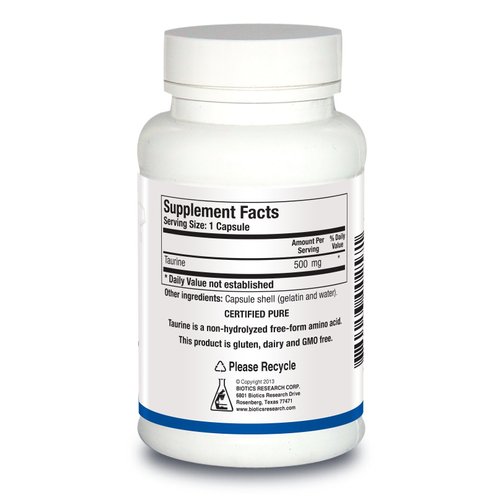 Biotics Research Taurine – 500 mg Taurine, Amino Acid, Brain Health, Cardiovascular Health, Antioxidant. 100 Capsules.