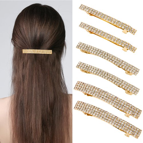 6 Pcs Hair Barrettes Rhinestone Hair Clips Crystal French Hair Clips Gorgeous Gold Hair Barrettes Bling Rhinestone Hair Clips Rhinestone Hair Accessories for Women Wedding Bride Bridemaid (Gold)