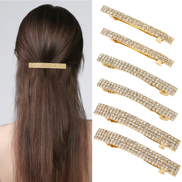 6 Pcs Hair Barrettes Rhinestone Hair Clips Crystal French Hair Clips Gorgeous Gold Hair Barrettes Bling Rhinestone Hair Clips Rhinestone Hair Accessories for Women Wedding Bride Bridemaid (Gold)