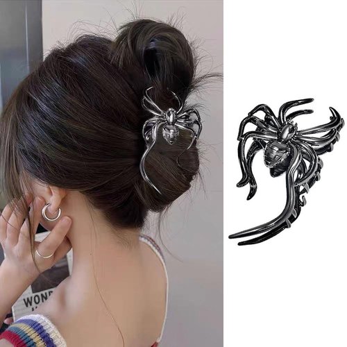 Halloween Metal Hair Claw Clips Spider Shark Clips Cute Ponytail Holder Hair Clips for Women Halloween Hair Accessories Non Slips Jaw Clips Punk Black Spider Claw Clips for Thick or Thin Hairs 1Pcs