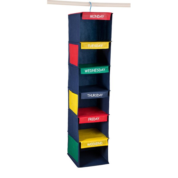 Handy Laundry Daily Activity Kids Closet Organizer, 11" X 11" X 48", Prepare & Organize a Week's Worth of Your Children's Clothing, Shoes and After School Activities, Hangs Directly on The Closet Rod