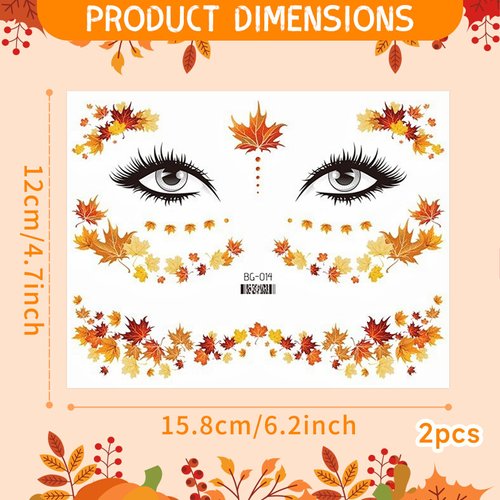 Fall Maple Face Sticker Autumn Maple Face Tattoo Stickers Thanksgiving Temporary Tattoos Stickers Fashion Maple Leaf Art Tattoo Sticker Thanksgiving Party Face Accessories for Body/Facial Makeup