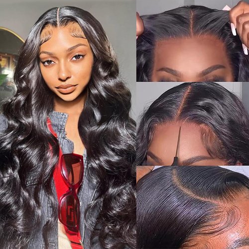 Wear and Go Glueless Wig Human Hair Pre Plucked with Baby Hair Body Wave Lace Front Wigs Human Hair Pre Cut Lace Glueless 4x4 HD Closure Wear and Go Wig for Beginners 180 Density