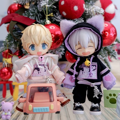 BJD Clothes Cat Hooded Sweater Coat for OB11, Molly,GSC, YMY , 1/12bjd Doll Clothes Accessories (Black-Purple2)