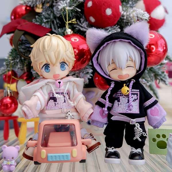 BJD Clothes Cat Hooded Sweater Coat for OB11, Molly,GSC, YMY , 1/12bjd Doll Clothes Accessories (Black-Purple2)