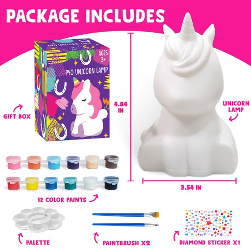 Goodyking Paint Your Own Unicorn Lamp Art Kit, DIY Night Light, Arts & Crafts, Painting Kit for Kids Ages 8-12, Art Supplies Birthday Party Holiday Unicorns Gift for Teens Girls Boys Age 3 4 5 6 7 8+