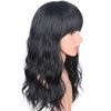 SYMEIW Medium Long Black Wavy Wigs For Women Synthetic Full Hair Natural Black Wigs With Side Bangs For Daily Use 16 Inches (NATURAL BLACK(1#))