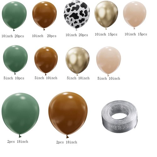 BALONAR 135Pcs Cow Boy Sage Green Balloons Arch Garland Kit with 18/10/5inch Blush Coffee Cow Print Farm Animal Gold Balloons for Boy Birthday Party Baby Shower Birthday Supplies (Sage Green)