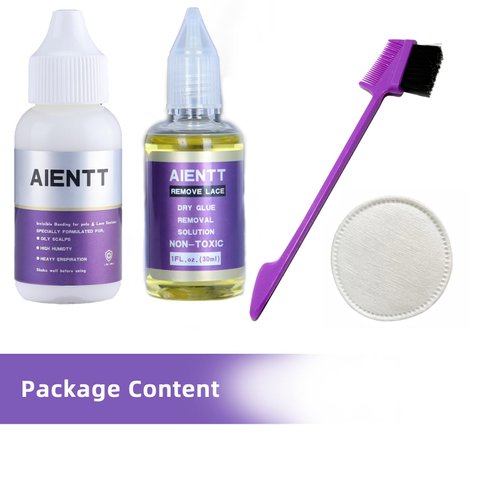 Wig Glue for Front Lace Wig and Lace Glue Remover Set Invisible Waterproof Hair Replacement Bonding Glue + Solvent + Glue Application Brush+Cosmetic Cotton (Wig Glue-38ml &Remover-30ml)