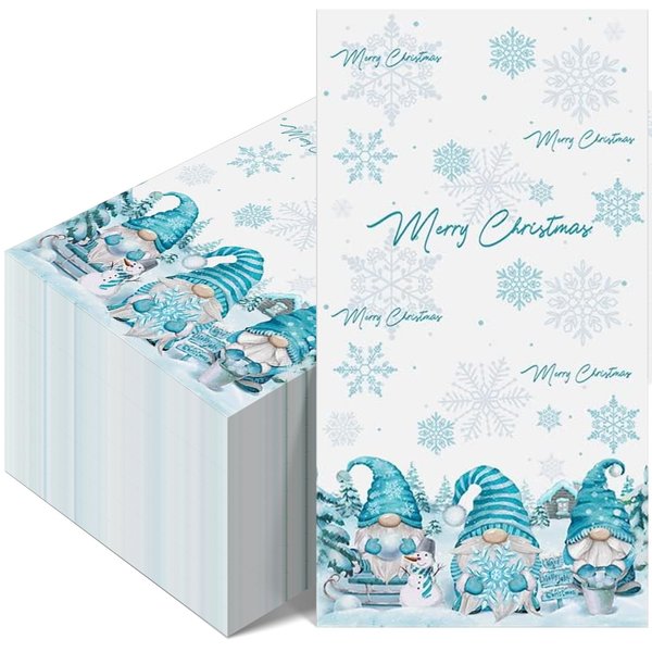 100 Pcs Christmas Gnome Paper Napkins, Disposable Merry Christmas Gnome Snowflake Paper Guest Napkins Xmas Gnome Decorative Paper Guest Hand Towels for Winter Holiday Christmas Dinner Party Supplies