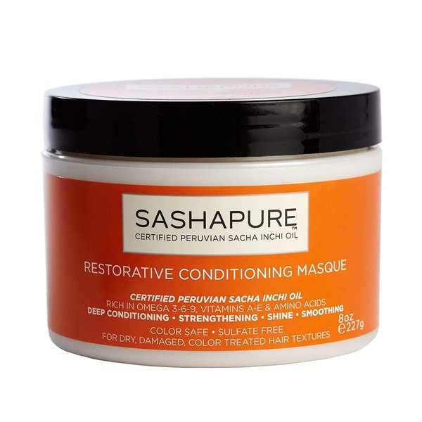 SASHAPURE Restorative Conditioning Masque with Sacha Inchi Oil - Color Safe, Sulfate-Free, Strengthening, Shine, Smoothing Hair Mask, 8 oz