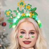 Fashey St Patricks Day Light Up Headband Glitter Green Shamrock Hair Band Irish Day Headbands Butterfly Headpiece Festival Rave Hair Accessories for Women and Girls